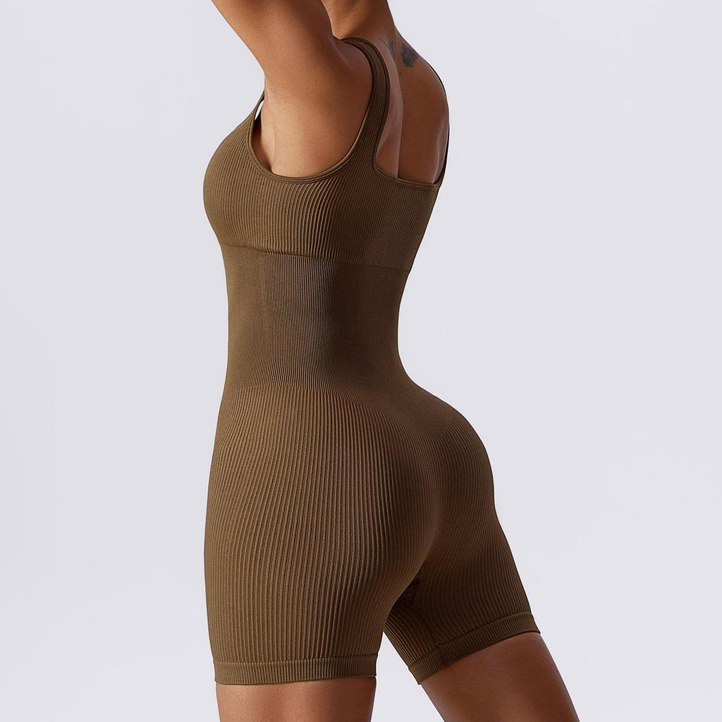 Seamless Borderless Knit Yoga Jumpsuit - One-Piece Vest & Shorts
