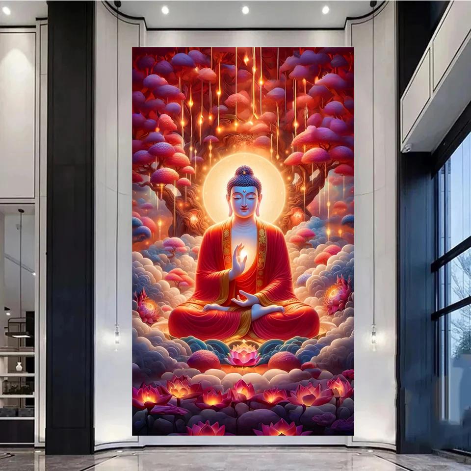 Fantasy Buddha Statue 5D Full Round Diamond Painting Kits Zen Art Buddhist Sculpture DIY Drills Mosaic Embroidery Cross-stitch