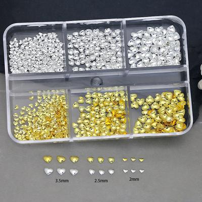6Grids 3D Metal Heart Nail Art Charms Gold/Silver Starlight Rivets Nails Decorations Y2K Manicure Accessories Nail Parts Jewelry