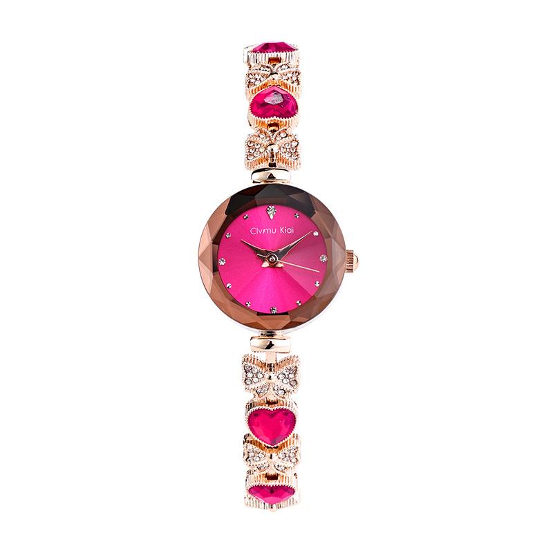 Cimiu Kiai Montre à Quartz Ronde Facettée pour Dames Bracelet Cœur Strassé Nœud Cristal Incrusté Élégante Montre-Bracelet de Soirée de Luxe Cadeau pour Femmes