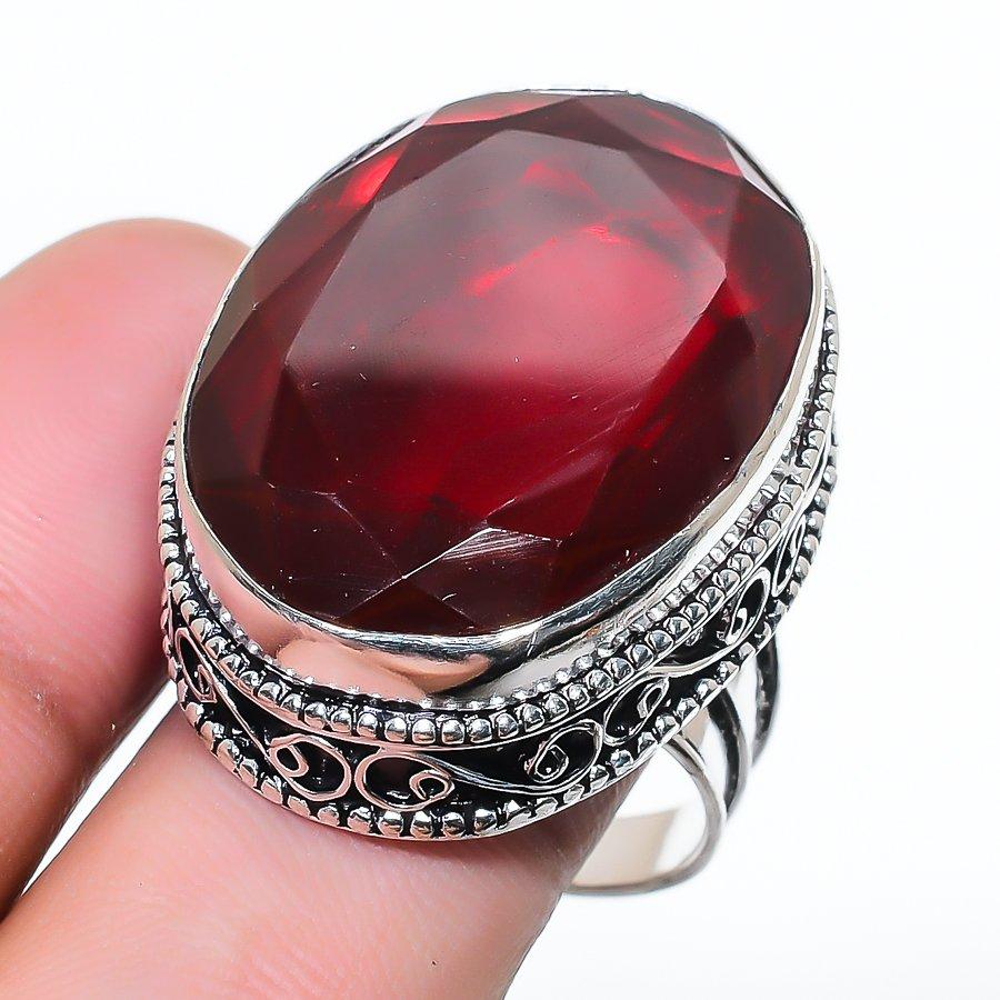 Natural Garnet Gemstone Handmade 925 Sterling Silver Jewelry Ring Size 9.5 AR-17237