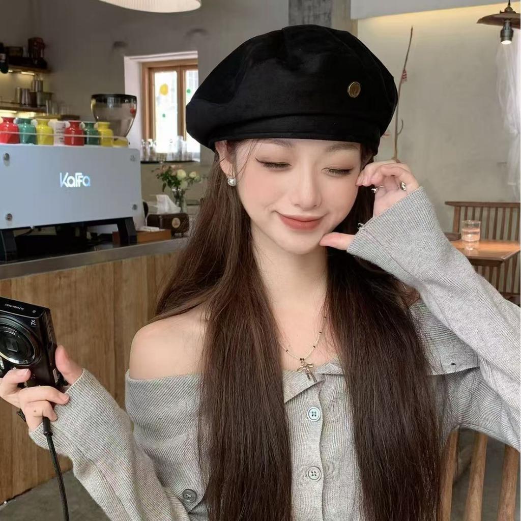 Velvet Beret Women Korean Version Versatile Painter Hat Big Head Circumference Retro Niche Hat Spring Autumn Fashion