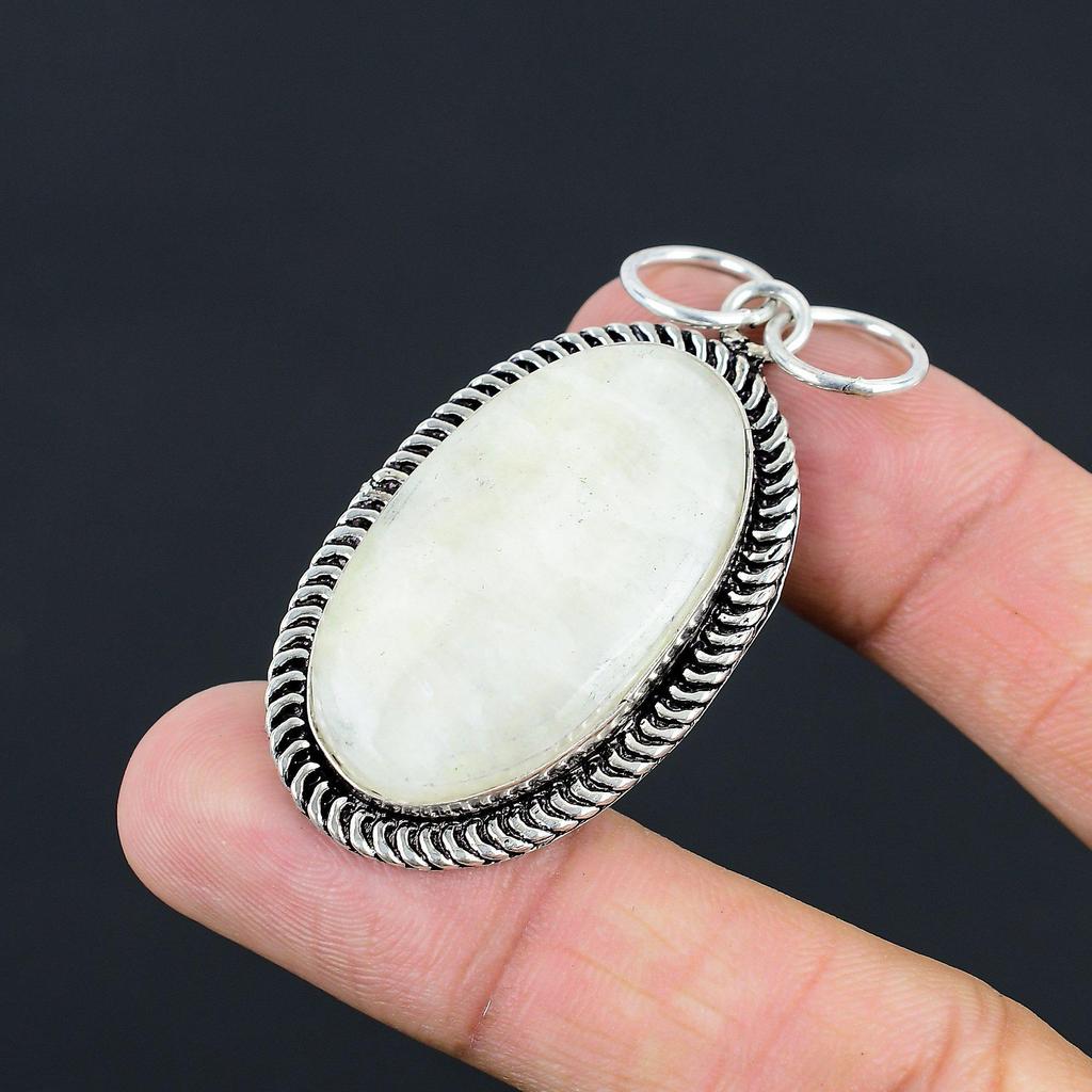 Daughters Day Deal 925 Sterling Silver Natural Rainbow Moonstone Wife Pendant