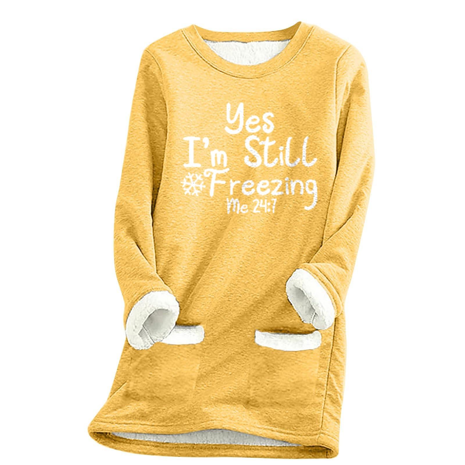 Women s Oversized Loose-Fit Top For Fall/Winter Thickened Fleece-Lined Shearling- Thermal Base Layer XL жёлтый