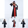 Enchanting Women Gothic Hooded Witch Wizard Dress With Flared Sleeves And Lace Up Design