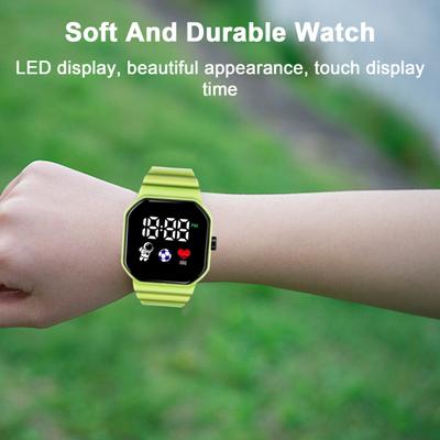 Student LED Watch Square Dial Legible High Accuracy Button Type Adjustable Wrist Silicone Strap Unisex Lightweight Children Wristwatch