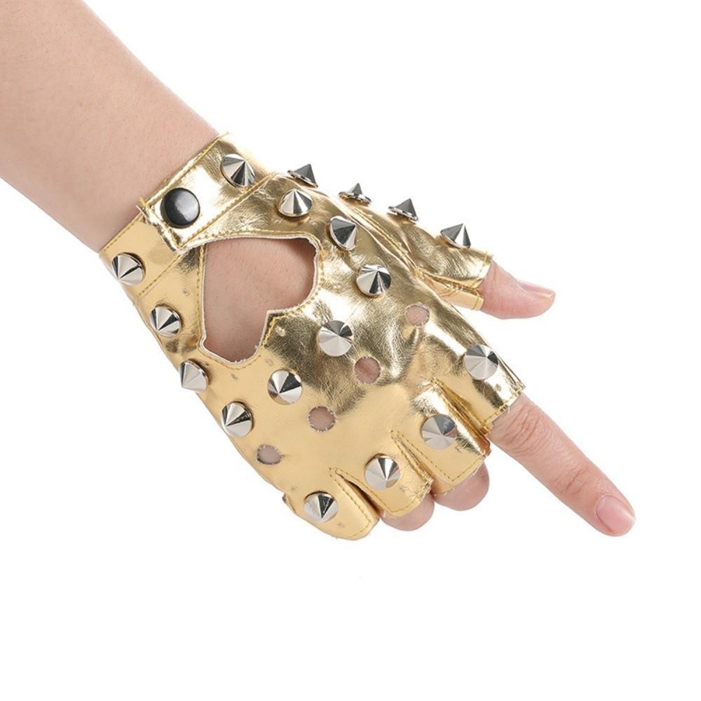 Edgy Fingerless Gloves Studded Details Half Finger Gloves Studded Leather Gloves  Hip-Hop