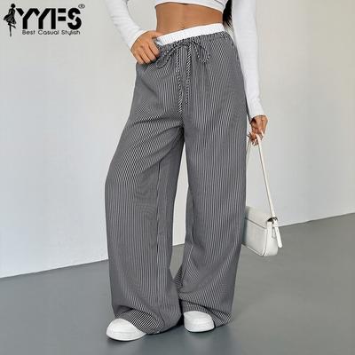 Pantaloni e Capri a vita alta con stampa a righe casual da donna