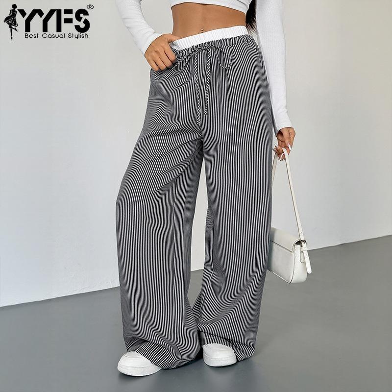 

Жіночі модні повсякденні штани з високою талією та смугастим принтом YYFS XL чорний