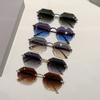 Non-polarized Europe and America Polygon Diamond Edge Trimming Rimless Sunglasses Men Women Fashion Ocean Slicemetal Frame Glasses