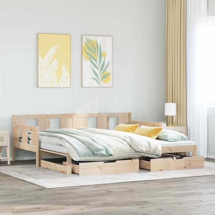 VidaXL Daybed and Trundle Bed and Drawers 90x190 Cm Solid Pine Wood, Sofa Bed, Guest Bed, Wooden Daybed, Bed 3302229