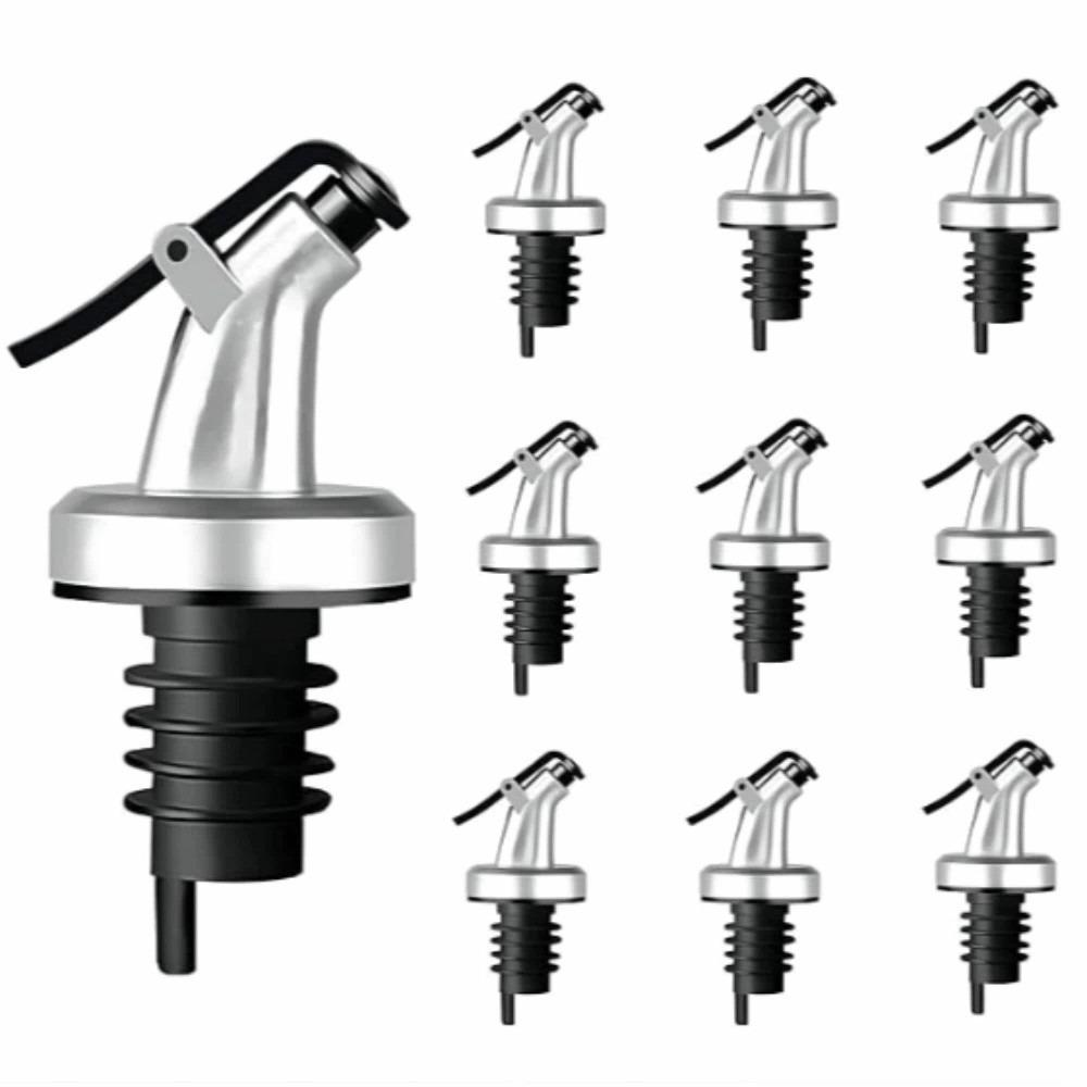 10Pcs ABS Oil Pourer Spout Silver Wine Pourer Cap Durable Liquor Dispenser Spout For Olive Oil