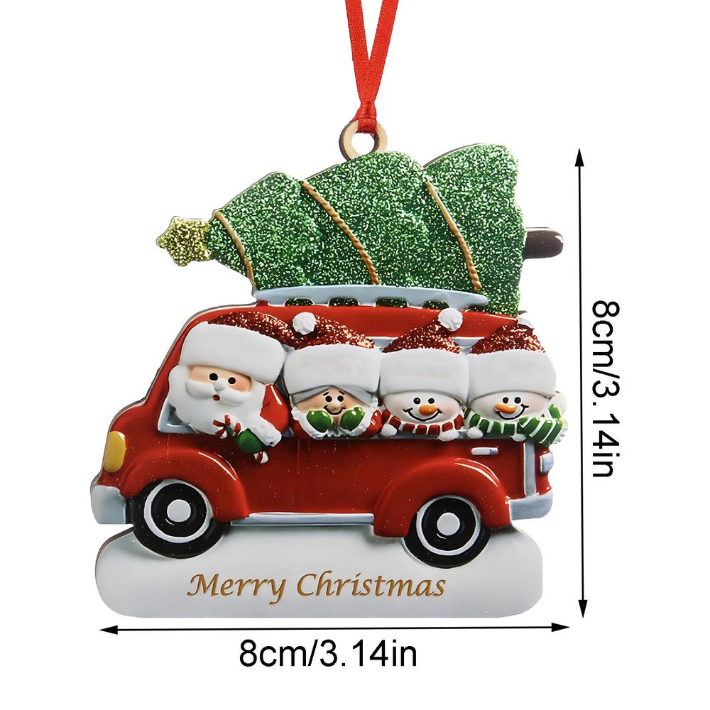 

Семейная рождественская подвеска на елку Милая плоская подвесная декорация Санта Снеговик в красной машине с блестящей зеленой рождественской елкой Праздник