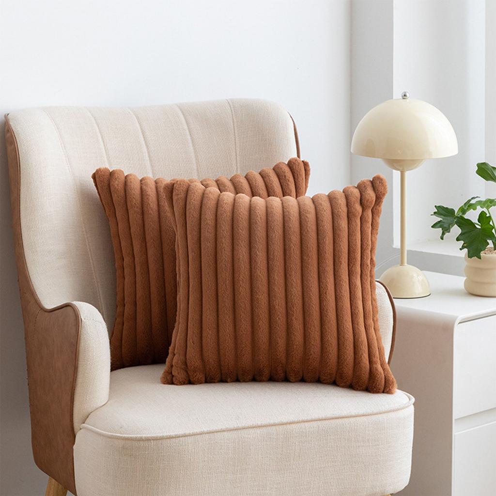 2Pcs Luxury Nordic Plush Cushion Cover Comfortable Textured Striped Throw Pillow Cover Soft Plush Pillowcase Living Room Decor