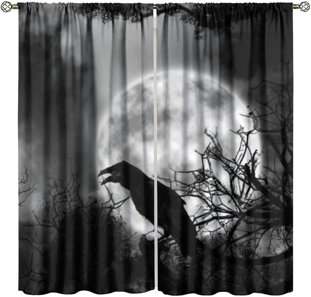 Gothic Black Damask Curtain Vintage Floral Exotic Suger Skull Window Treatments Bedroom Bone Skeleton Antique Bohemian Polyester Washable Ready