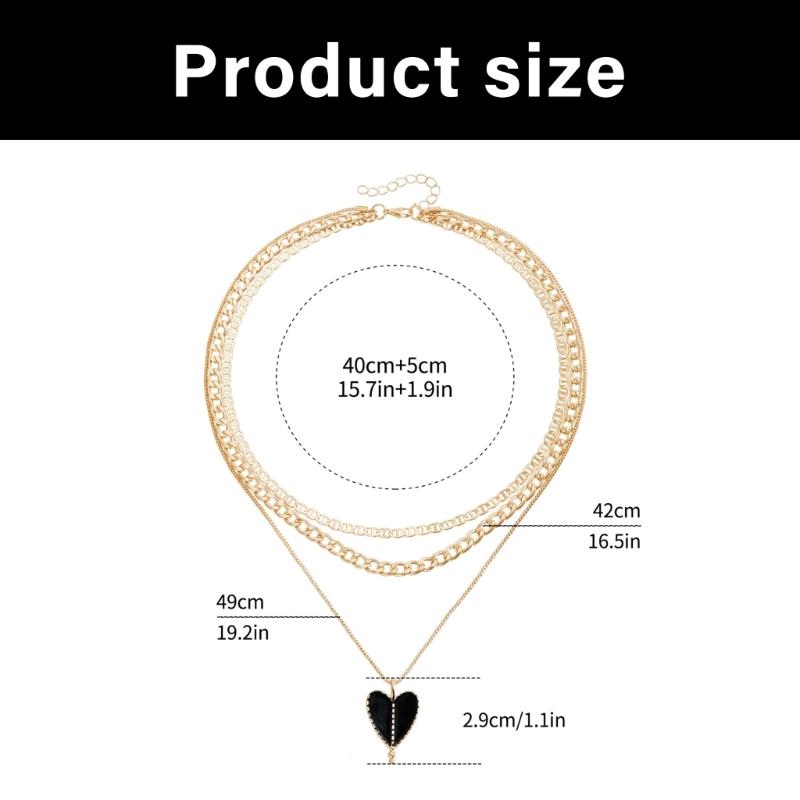 Elegant Drip Glaze Heart Charm Necklace Multi Layering Pendant Jewelry Accessory Adjustable Length Retro Design