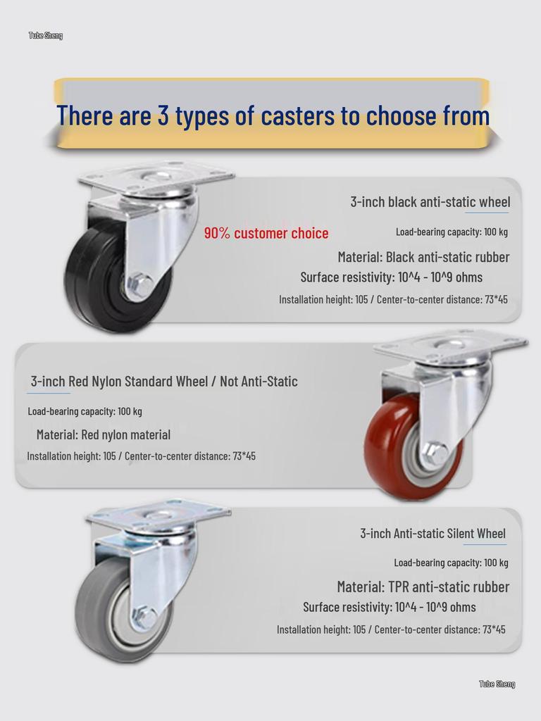 Anti-Static Turtle Industrial Flat Cart with Brake - Black