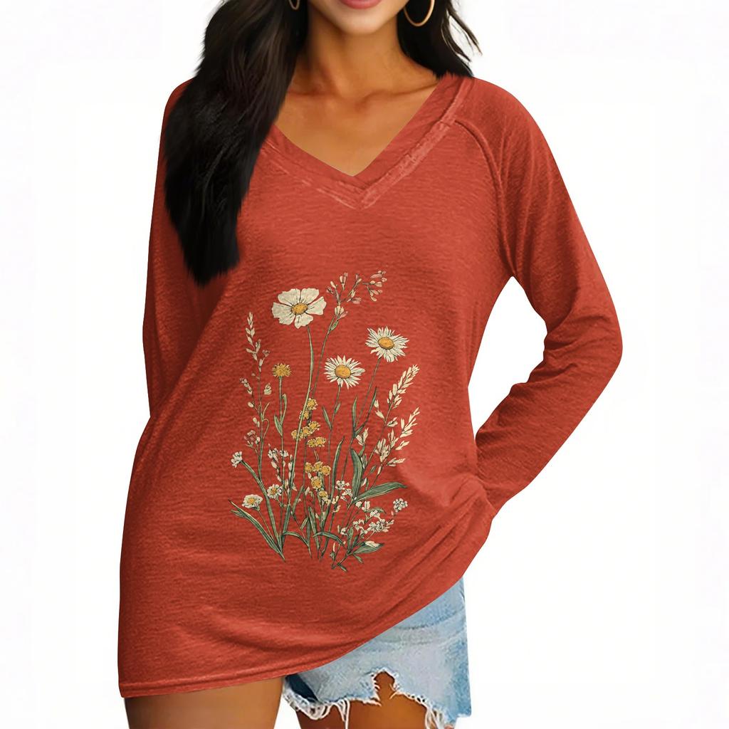 Women's Long Sleeve T-Shirt V Neck Easter Print Casual Comfort Top