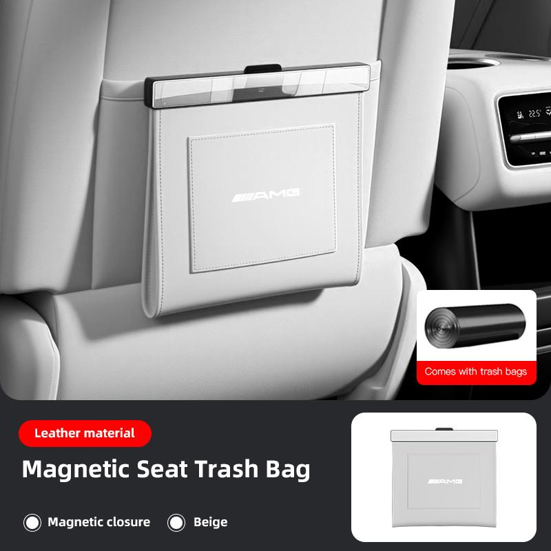 

Car Garbage Bin Leather Magnet Closure Design Waterproof Car Trash Bag Badge Stickers For Mercedes Benz AMG W203 W204 W205 W209