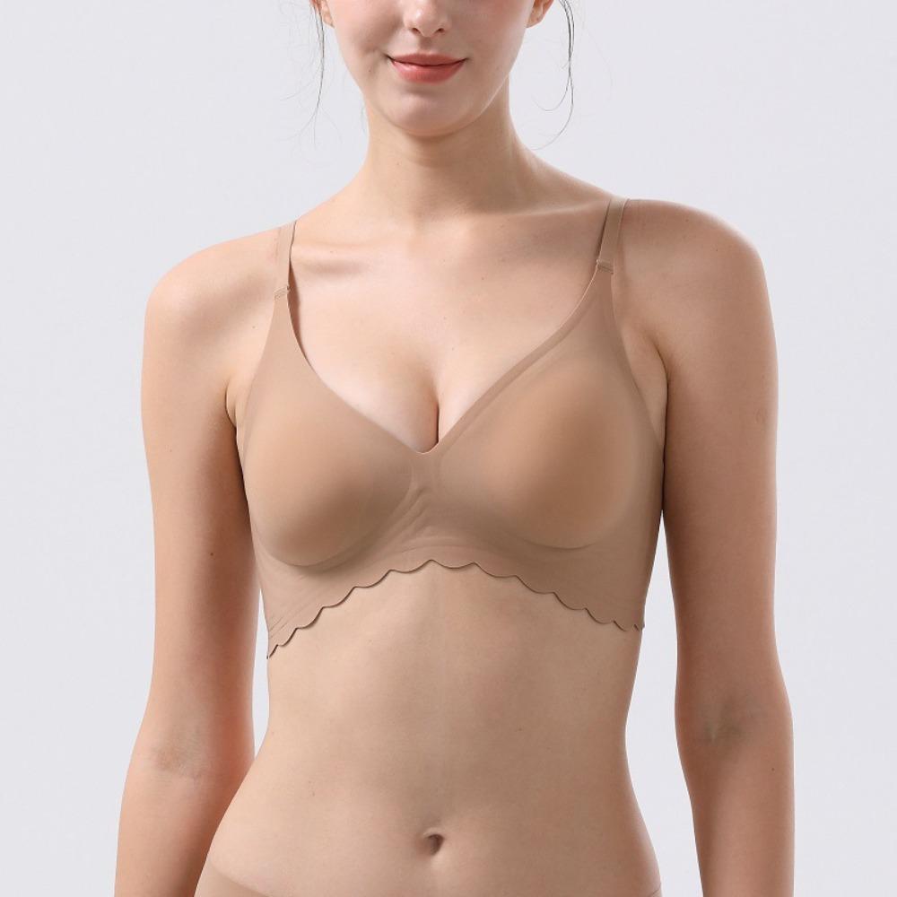 Wavy Edge Push Up Bra Backless Women Jelly Bras Low Cut Sexy Plunge Brassiere Open Back Wedding Underwear Invisible Seamless Deep V Lingerie