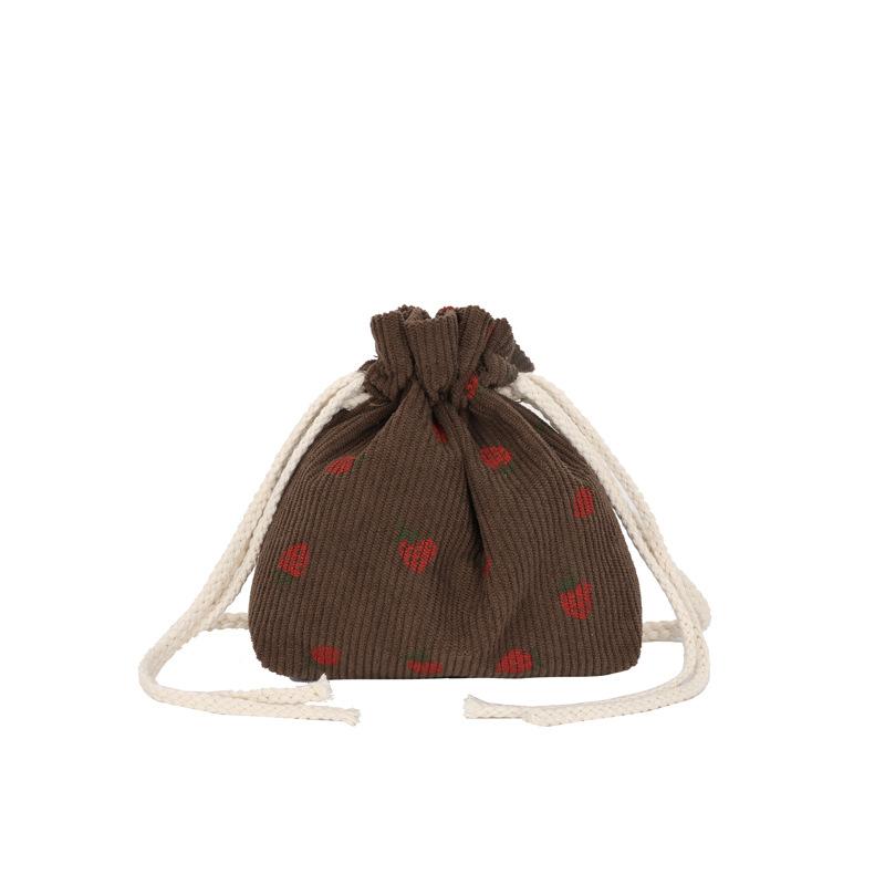 Cute strawberry bag women 2025 new fashion corduroy bucket bag simple small fresh shoulder messenger bag tide