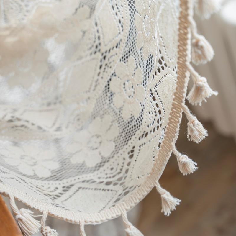 American Style Hollowed Out Beige Flower Fringe Curtain Finished Free Perforated Rod Pocket Bedroom Living Room Curtains