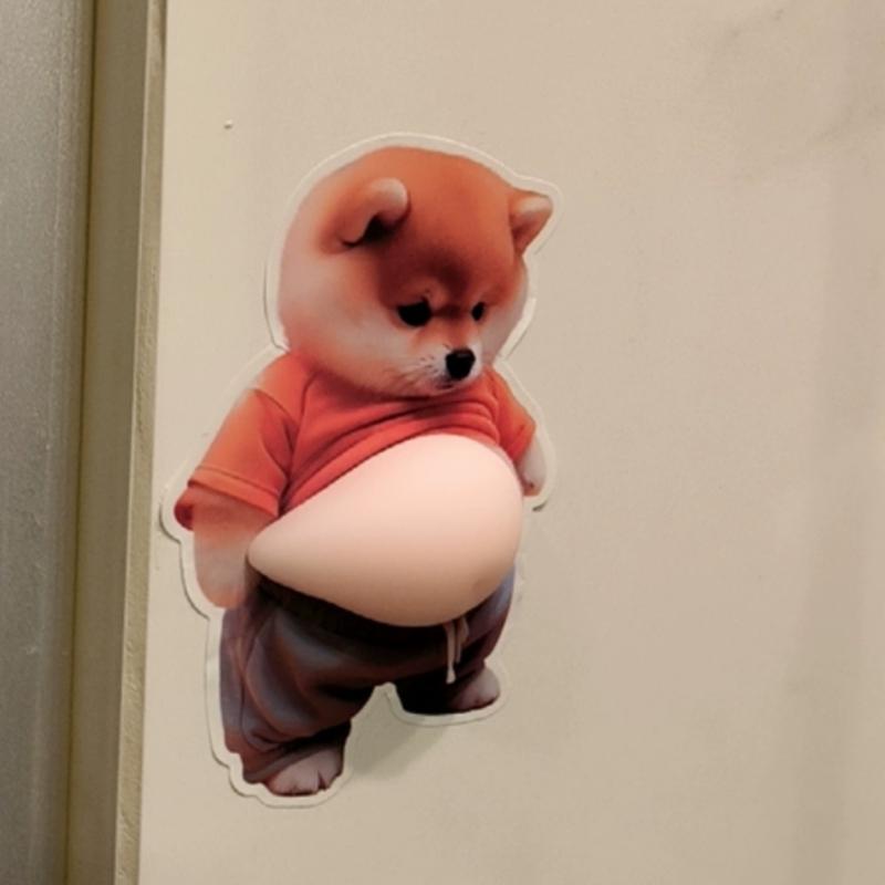 3D Shiba Inu Big Belly Sticker Cute Puppy Soft Silicone Sticker Cartoon Self-Adhesive Sticker Children'S Toy Birthday Gift
