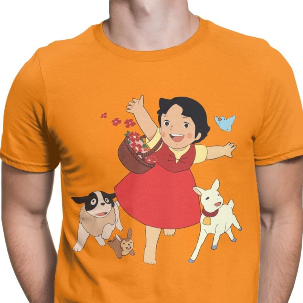 Heidi Das Mädchen Aus Den Alpen T-Shirt Herren Casual Tops T-Shirt Ziege Anime T-Shirt Camisas Geburtstags-T-Shirt für Männer