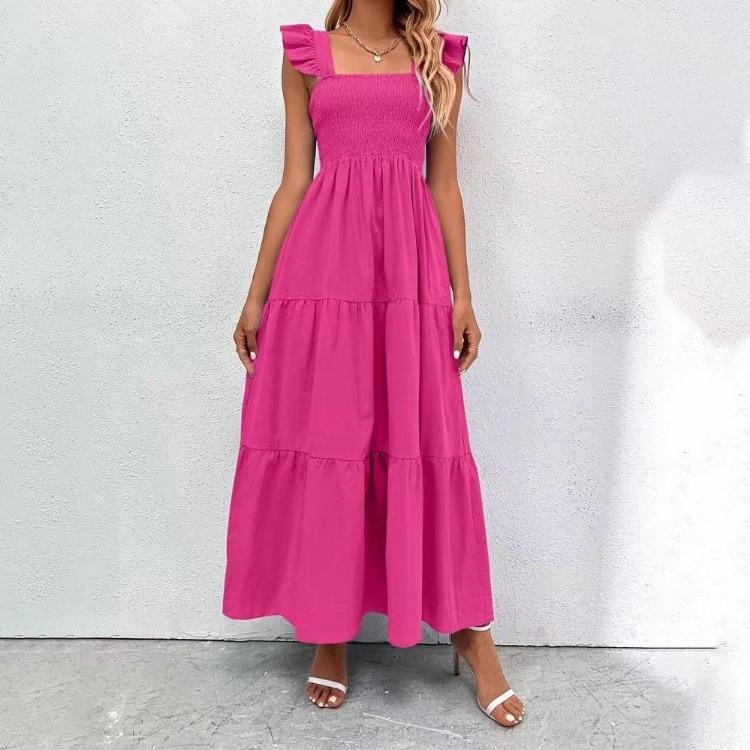 Lässiges A-Linien-Kleid Damen Einfarbig Ärmellos Hohe Taille Knöchellang Eckiger Ausschnitt Herbst Winter