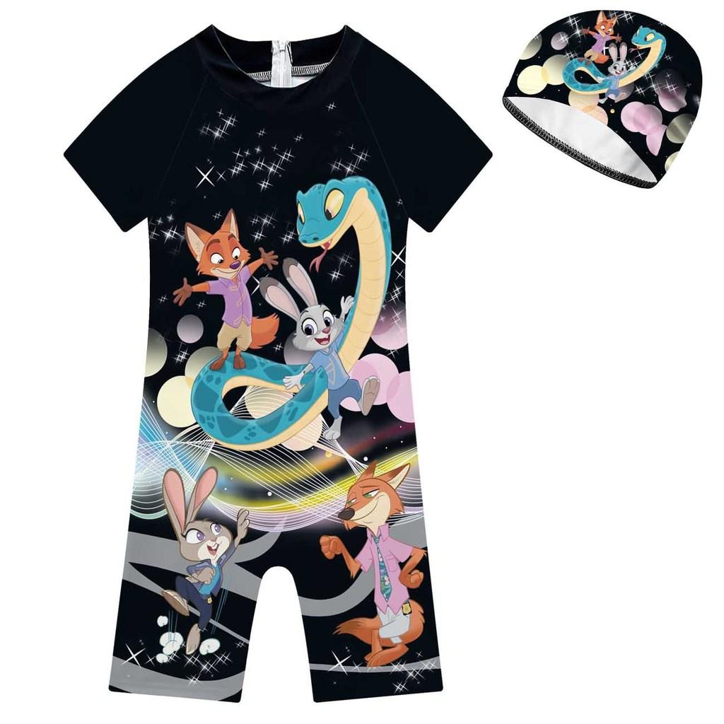 

20746 Kids Boys Girls Rabbit Fox Print One-piece Swimsuit Swimwear 160cm
