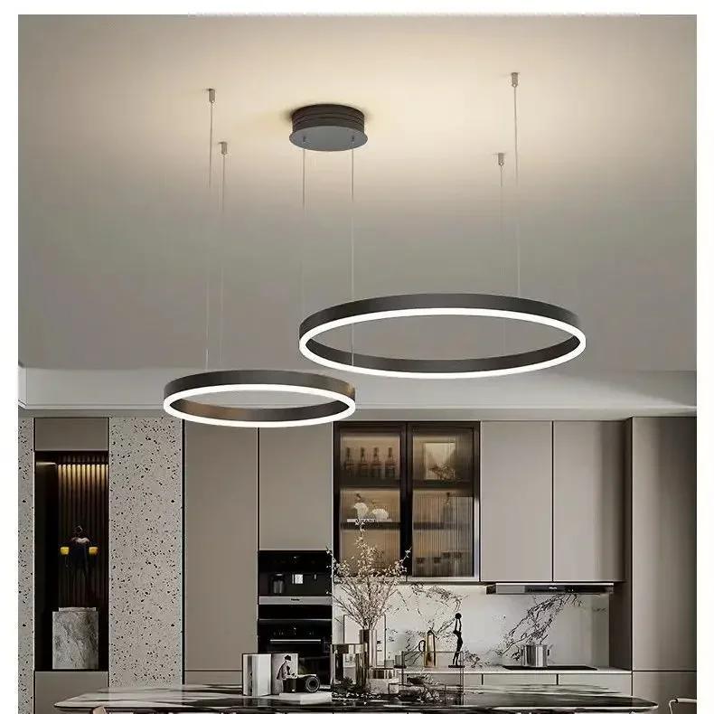 Modern Led Chandelier Home Lighting Brushed Rings Ceiling Mounted Chandelier Lighting Hanging Lamp Gold&Coffee Color