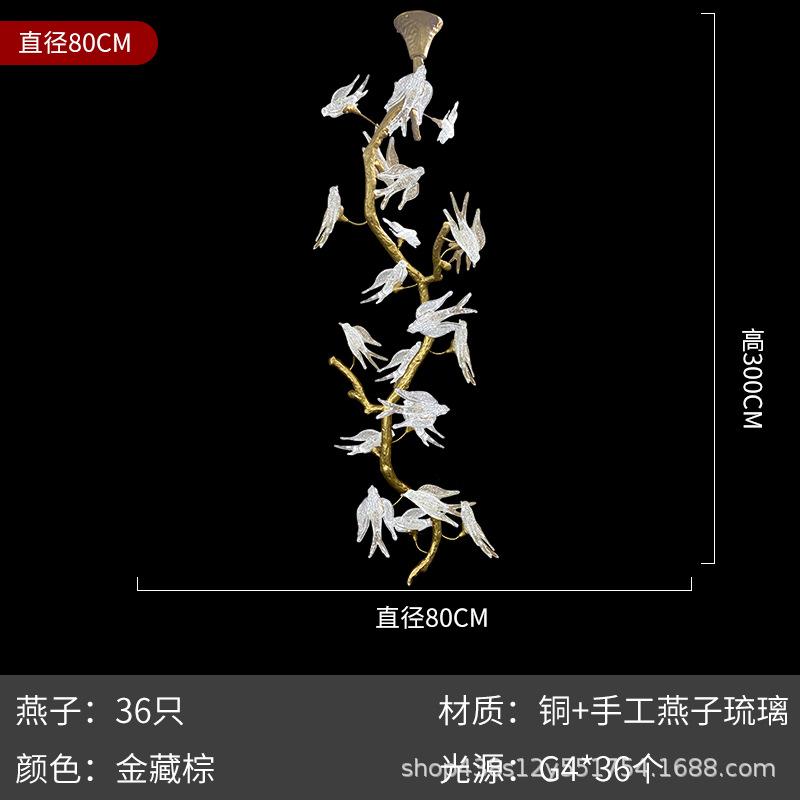 French Luxury Pendant Lights Resin Lamp Dining Room Villa Vintage Glass Bird Pendant Chandelier Tree Branch Decorations