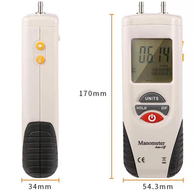 Digital Air Pressure Gauge HT-1890 Gas Manometer Dual Port Data Hold Meter For HVAC Gas Testing Applications