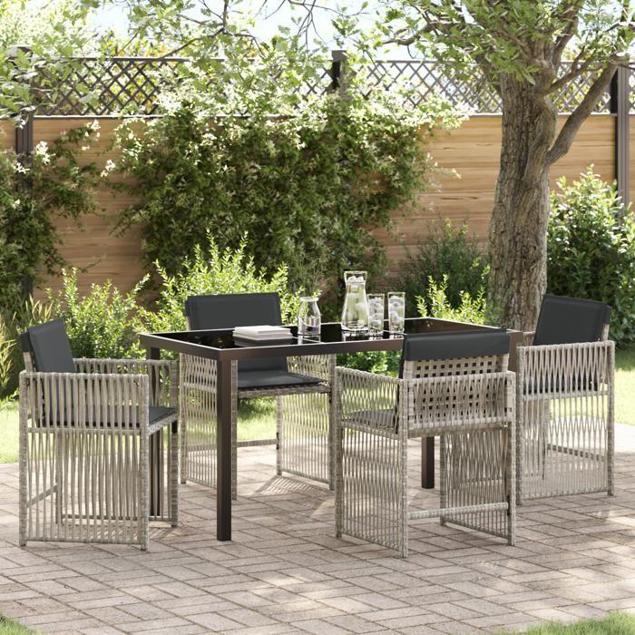 VidaXL Ensemble de salle à manger de jardin 5 pièces avec coussins Gris clair Poly Rattan 3380666