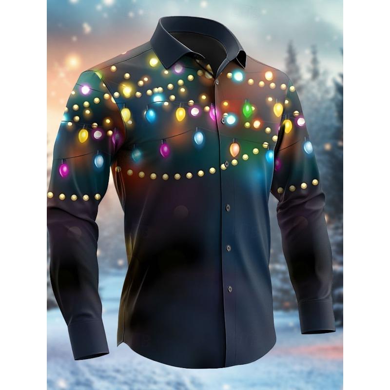 Men's 3D Printed Formal Shirts Christmas Theme Snowflakes Graphic Turn-DownLong Sleeve Shirt Fashion Men's Shirts