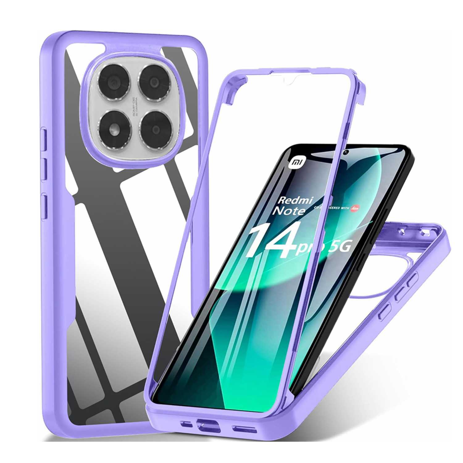 

Чехол для Xiaomi Redmi Note 14 Pro 5G 13 12 11 10 13C 14C 12C 10C 9C Чехол 360 градусов со встроенной защитой экрана Противоударная крышка For Poco X3 Pro фиолетовый