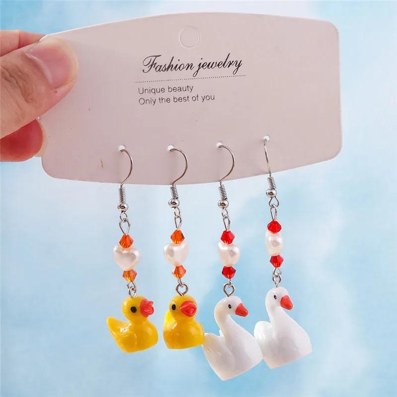 Cute Resin 3D Simulation Duck Drop Earrings for Women Girls Dice Cloud Dangle Earrings Kid's Jewelry Gift