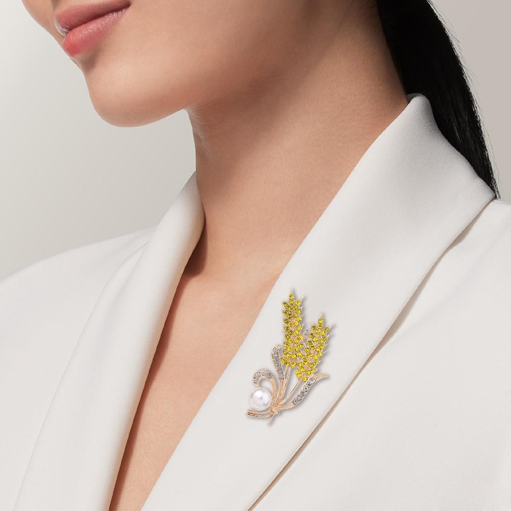 Fashion Rhinestone Wheat Ear Brooches For Women Unisex Enamel Pearl Flower Plant Badges Pins Jewelry Accessories Wheat Brooches