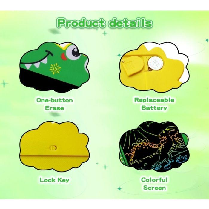 Tablette Dessin Enfant LCD 8,5 Pouces Dinosaure Lot Rose et Verte Ardoise Magique Jouet Educatif