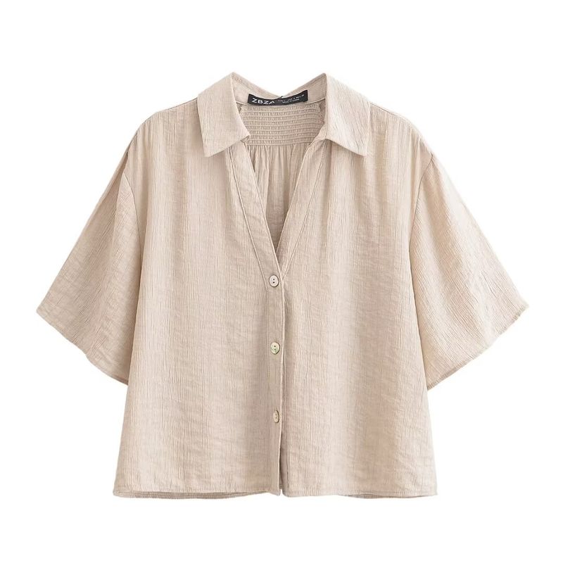 

Kaslead Новая женская одежда Западный стиль Разноцветный Короткий рукав Лацкан Рубашки Брюки 4387024 4387022 Apricot Tops L