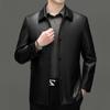 Leather Jacket Men's Autumn Sheepskin Middle-aged and Elderly Plus Velvet Leather Jacket Dad's Button Lapel Jacket