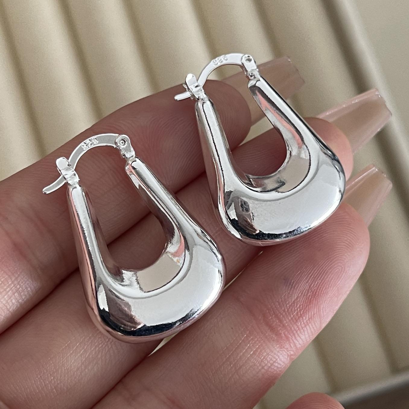 

Серьги из стерлингового серебра 925 пробы для женщин, модные геометрические, большие, толстые, полые, ювелирные изделия, предотвращающие аллергию, аксессуары для подарка на вечеринку