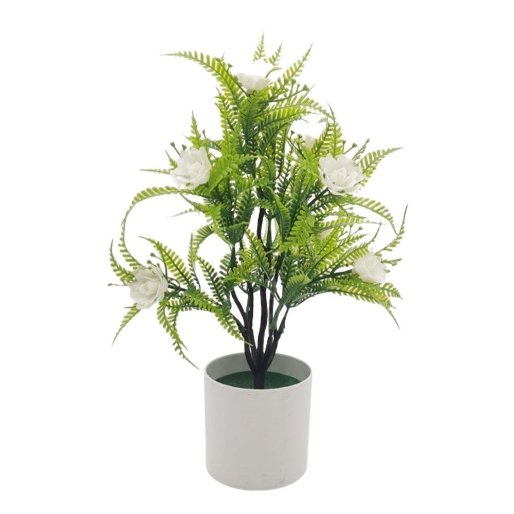 Multicolor Artificial Rose Flower Bonsai White Flowerpot Photo Props Desktop Ornament Green Grass Reusable белый