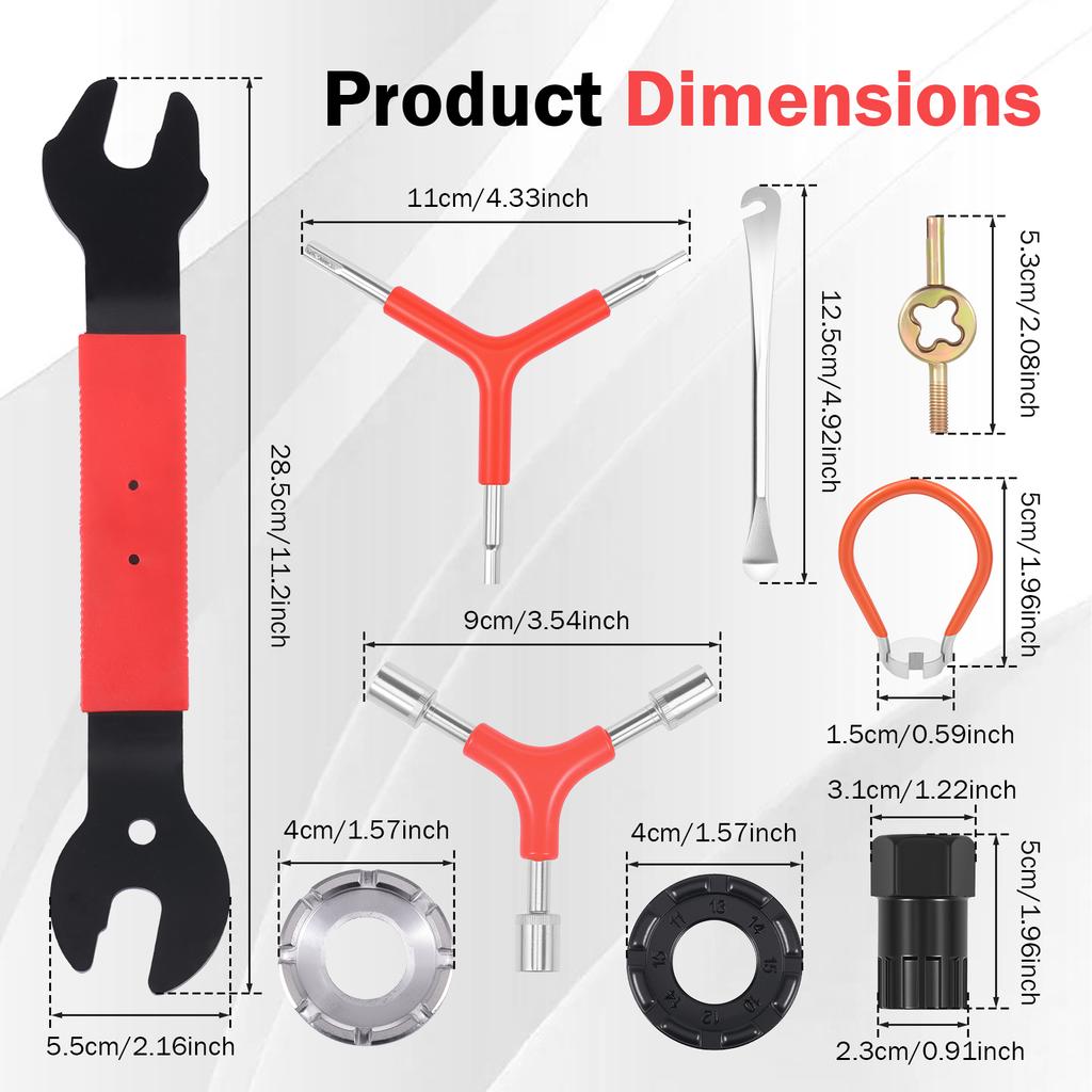 13 Stück 10-15G Fahrradspeichenschlüssel-Set Tragbarer Fahrradspeichen-Einstellschlüssel mit Reifenhebern Pedalabziehwerkzeug für Fahrradreparatur