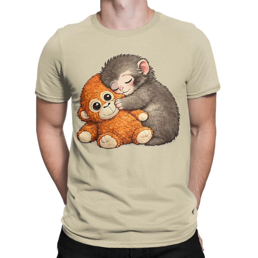 Classic Novelty 100 Cotton Tshirt Cute Monkey Hugging Plush Tops Tees For Unisex