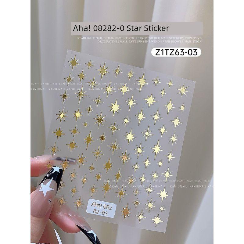 

Best Selling Metallic Silver White Series Four Eight-Pointed Stars Nail Stickers Sweet Cool Style Nail Art Golden Octagonal Star