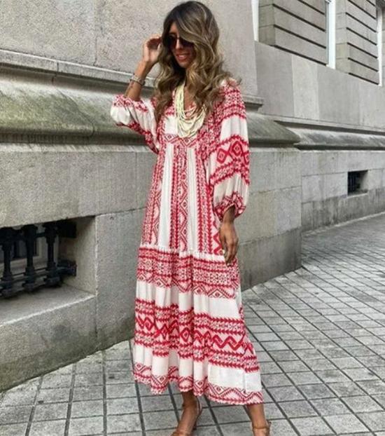 Plus Size Women's Loose Bohemian Lantern Sleeve Dress