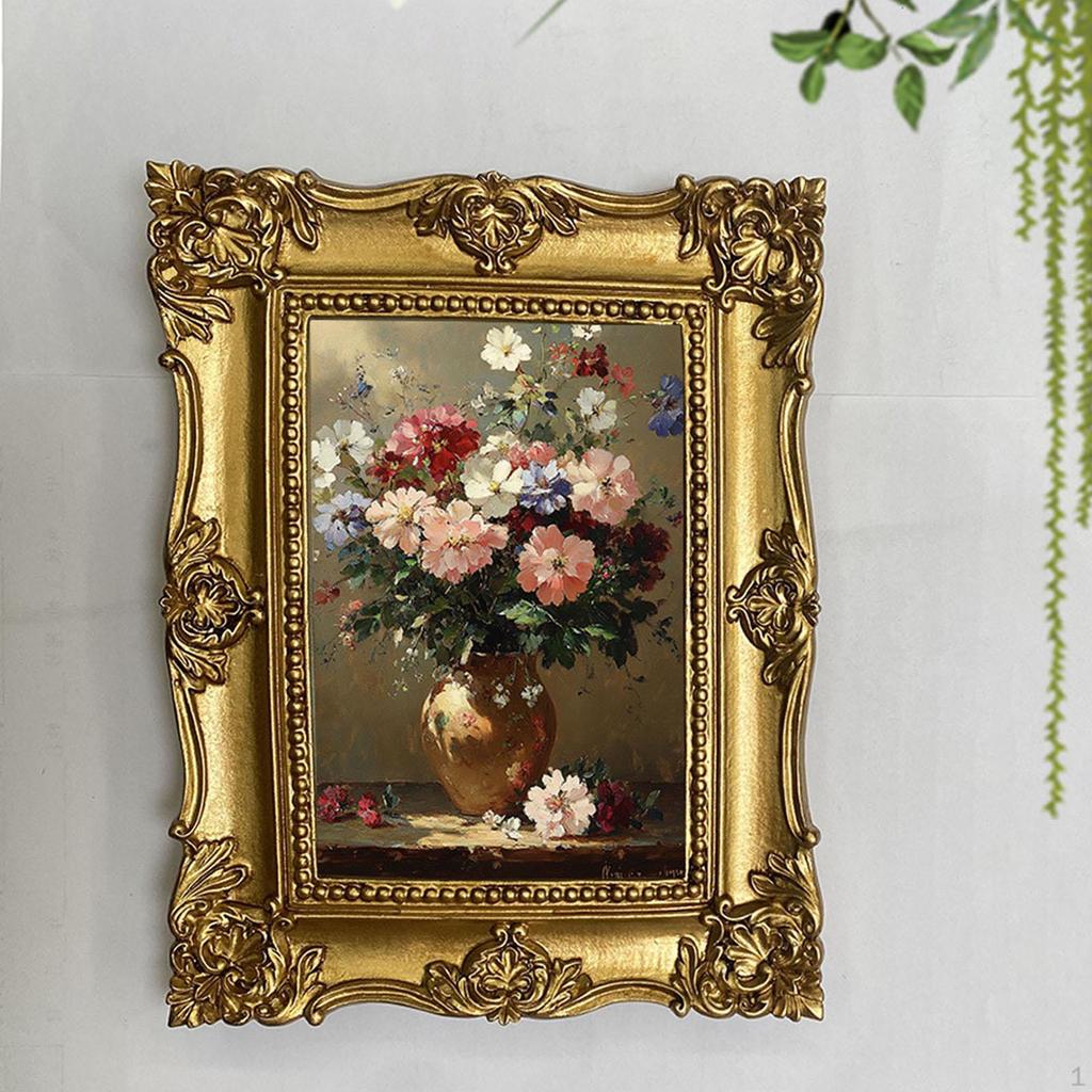 Photo Frame Desktop/Wall Hanging, Holder, Gold Ornate Resin Picture Display Elegant Embossed