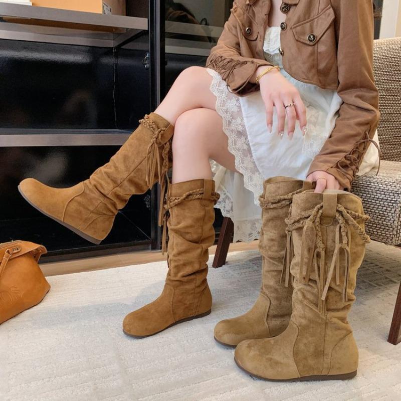 Hot Selling Women's Short Boots 2025 Autumn Vintage Suede Ankle Botas Women Solid Tassel Flat Bottom Females Shoes Botas Mujer