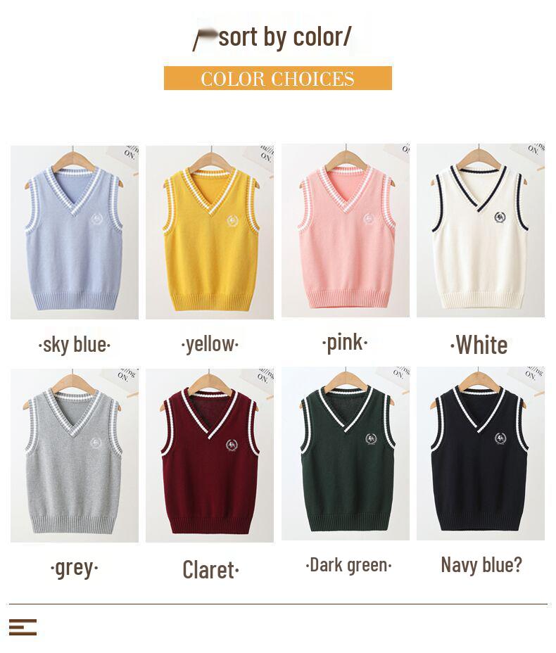 Kids' College-Style Knitted Sweater Vest for Spring & Autumn - Unisex Pullover for Kindergarten & Primary School
